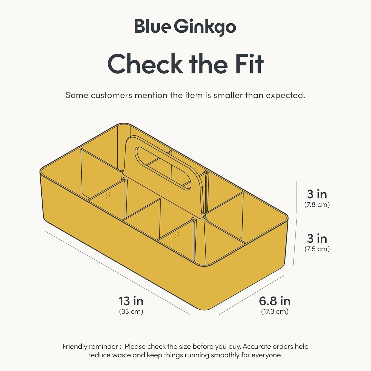 BLUE GINKGO Stackable Organizer Caddy – Korean-Made Portable Tote for Bathroom, Office, Crafts, or School Supplies (Long Rectangle, Yellow)