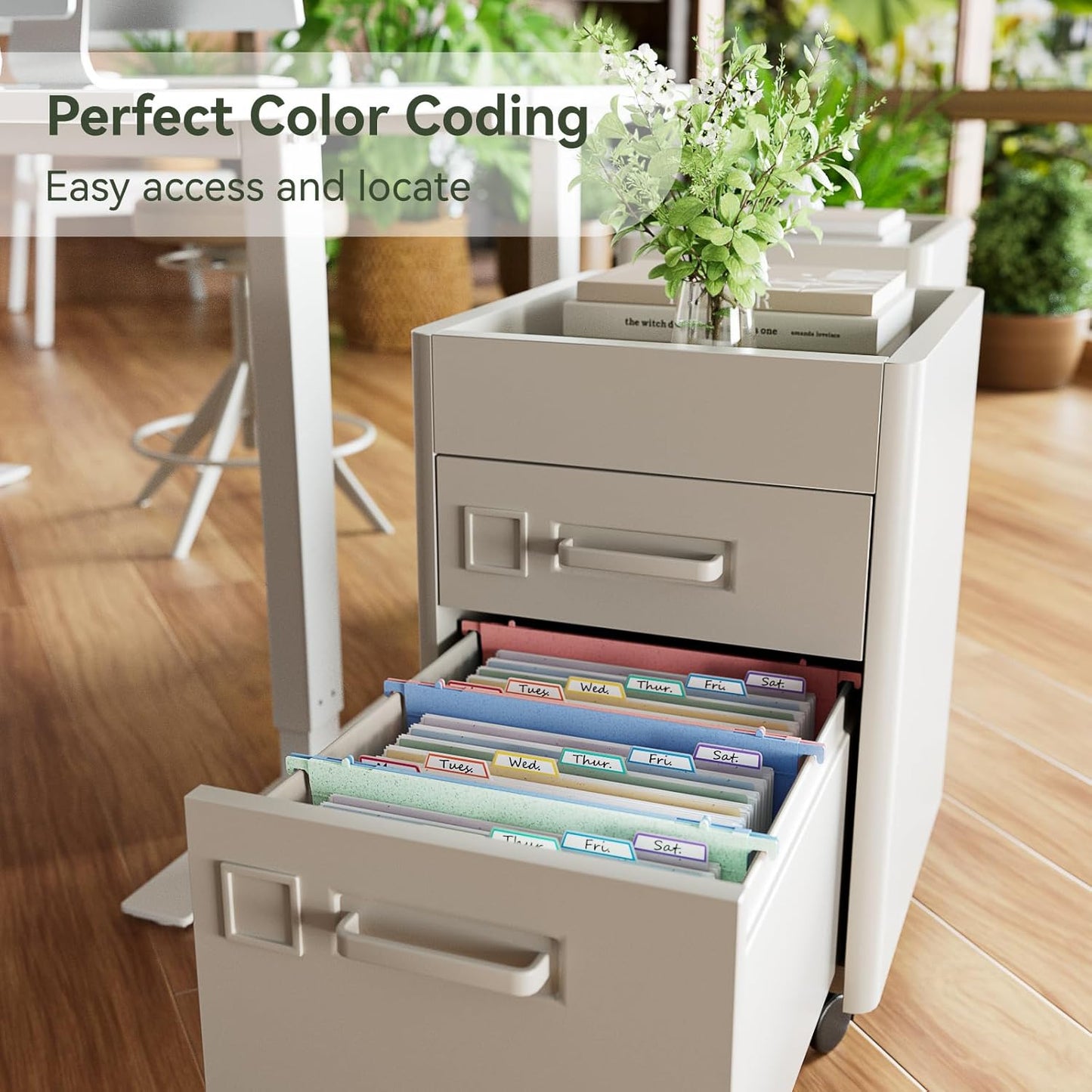 Wheat Straw Expanding Hanging File Folders, File Organizer, 1.2" Accordion Pockets, Large Capacity, Letter Size for Filing Cabinet, 100% BPA Free, Return to Nature, Healthy Living-UN Blue