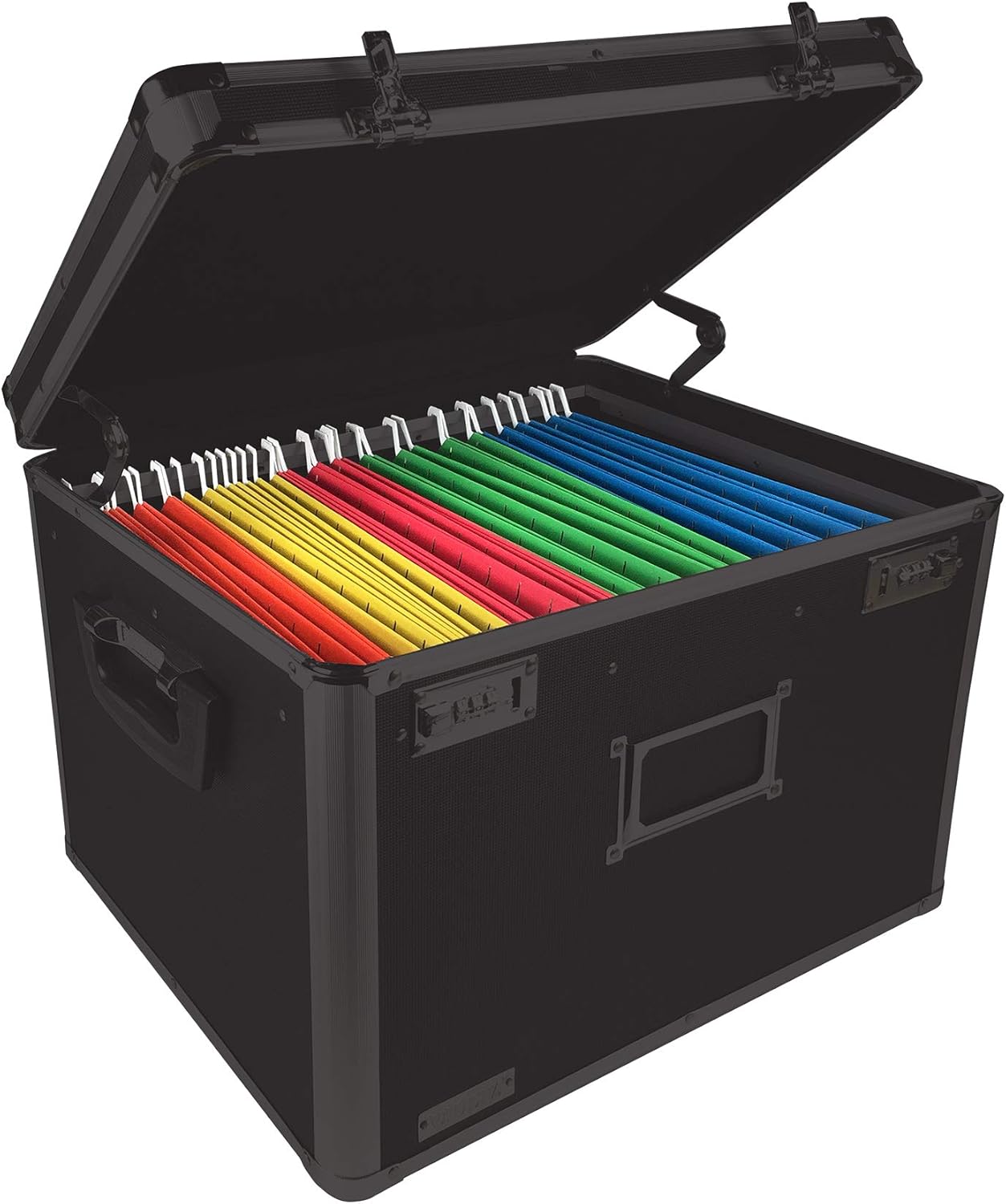 Vaultz Locking File Storage Box, Two-Handled, Letter/Legal File Storage, Tactical Black, 16.5 x 13.5 x 12 inches