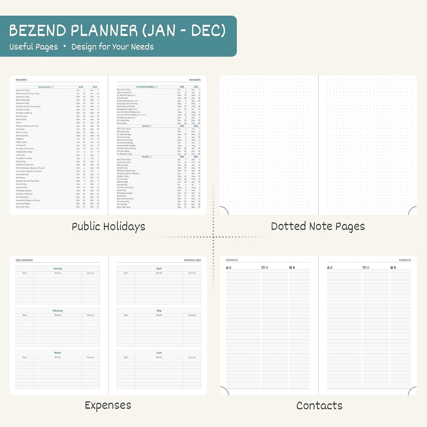 BEZEND 2026 Planner Weekly and Monthly (6" x 8.5") Daily Calendar with Half-Hourly Timeslots & Tabs (Jan-Dec) Note & Expenses, Pen Holder, Inner Pocket, Vegan Leather Hardcover - Kiwi