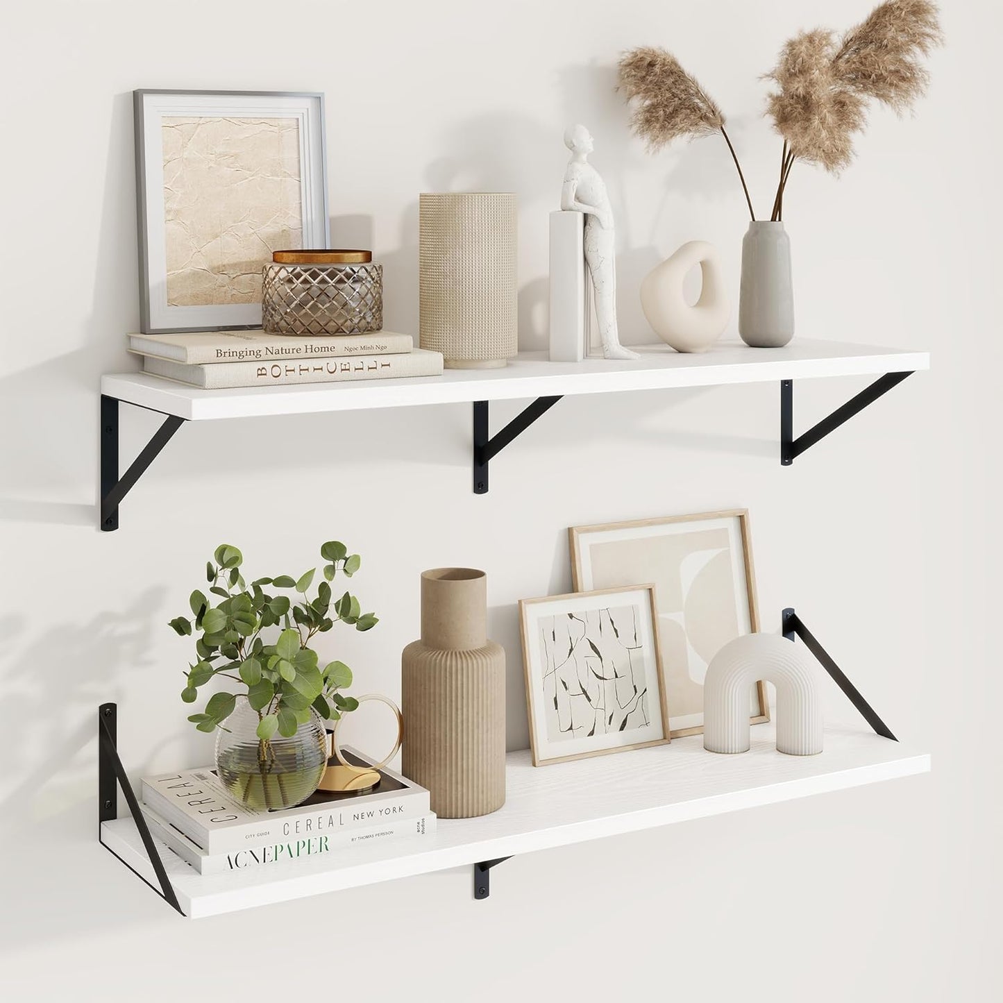 Axeman White Floating Shelves for Wall - 36 Inch Wide x 10 Inch Deep Floating Shelves Set of 2 -White Wide Wall Shelves for Living Room Bathroom Bedroom