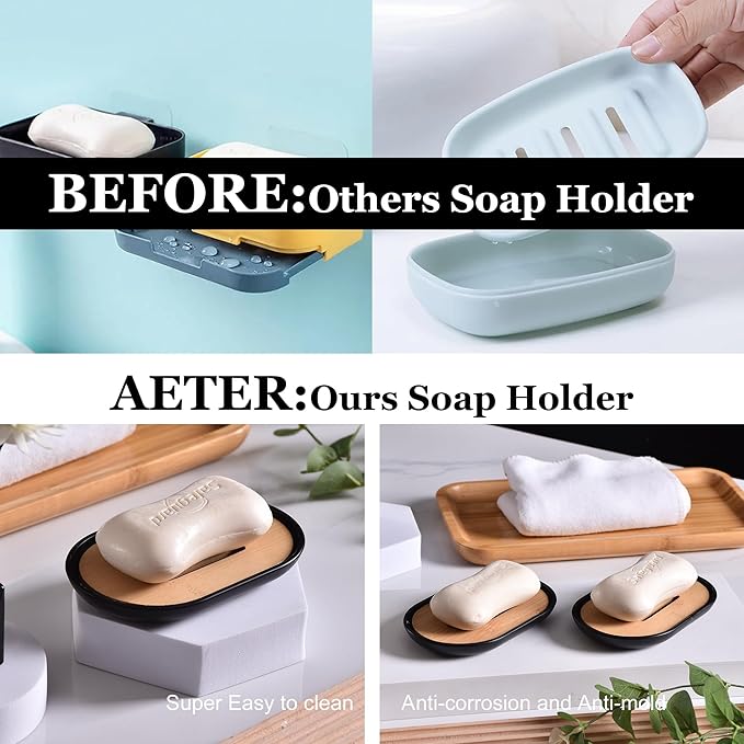 Soap Dish for Shower, Set of 2 Bamboo Soap Saver for Bathroom, Self Draining Bar Soap Holder for Bathroom,Soap Stand Soaps for Homemade Soaps Saver