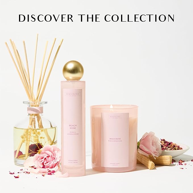 Benevolence LA Reed Diffuser, Rose & Sandalwood Scent Diffusers for Home with Oil Diffuser Sticks | Sun-Kissed Collection