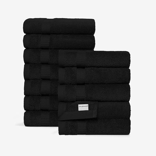 SALBAKOS 100% Turkish Cotton Washcloth Set of 12 13x13 inch | Heirloom Quality | Hotel & Spa Collection | Ultra Soft, Super Absorbent, Wash Cloth Towels | Made in Turkey (Black 12 Pcs Washcloth)