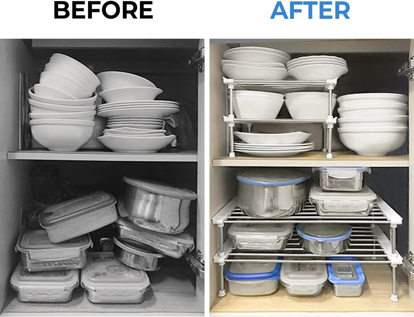 carrotez Cabinet Organizer Shelf, Set of 2 Stackable Kitchen Counter Shelves, Kitchen Cabinet Organizers and Storage, Pantry Storage Shelf Organizer, 9.8 x 7.8 x 6.1 - White