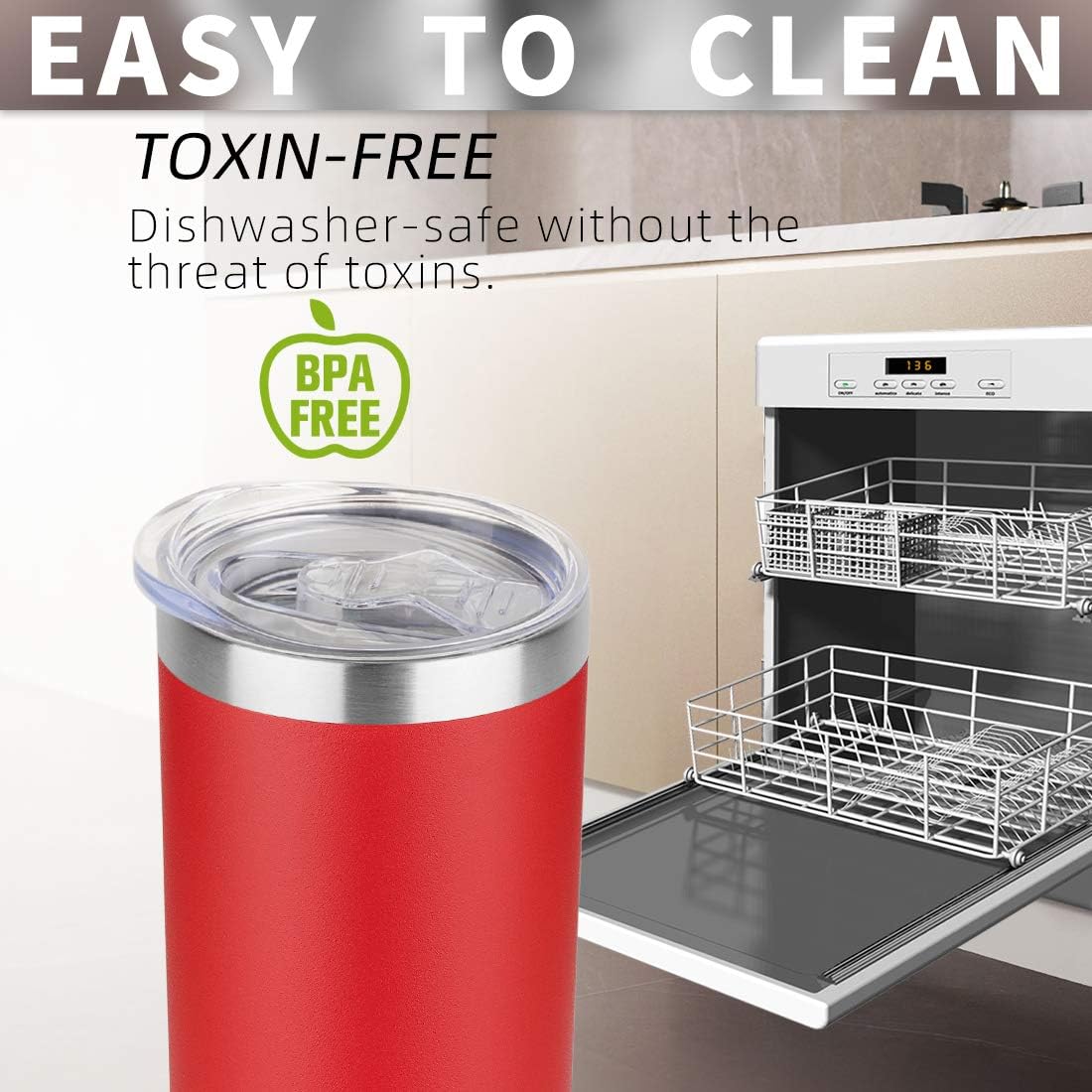 HASLE OUTFITTERS 20 oz Skinny Tumblers Bulk Set, Stainless Steel Insulated Slim Tumblers with Lids, Reusable Double Wall Travel Coffee Mugs, Durable Powder Coated Travel Water Cups(Red, 8)