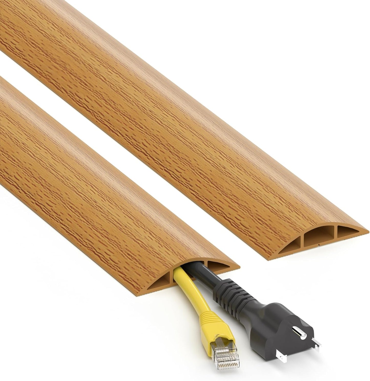 Floor Cord Cover 6ft, Yellow Oak Wood Wire Hider Floor Hide Extension Cords, PVC Cable Management Cover, Cable Protector, Cord Cavity W0.6in x H0.32in