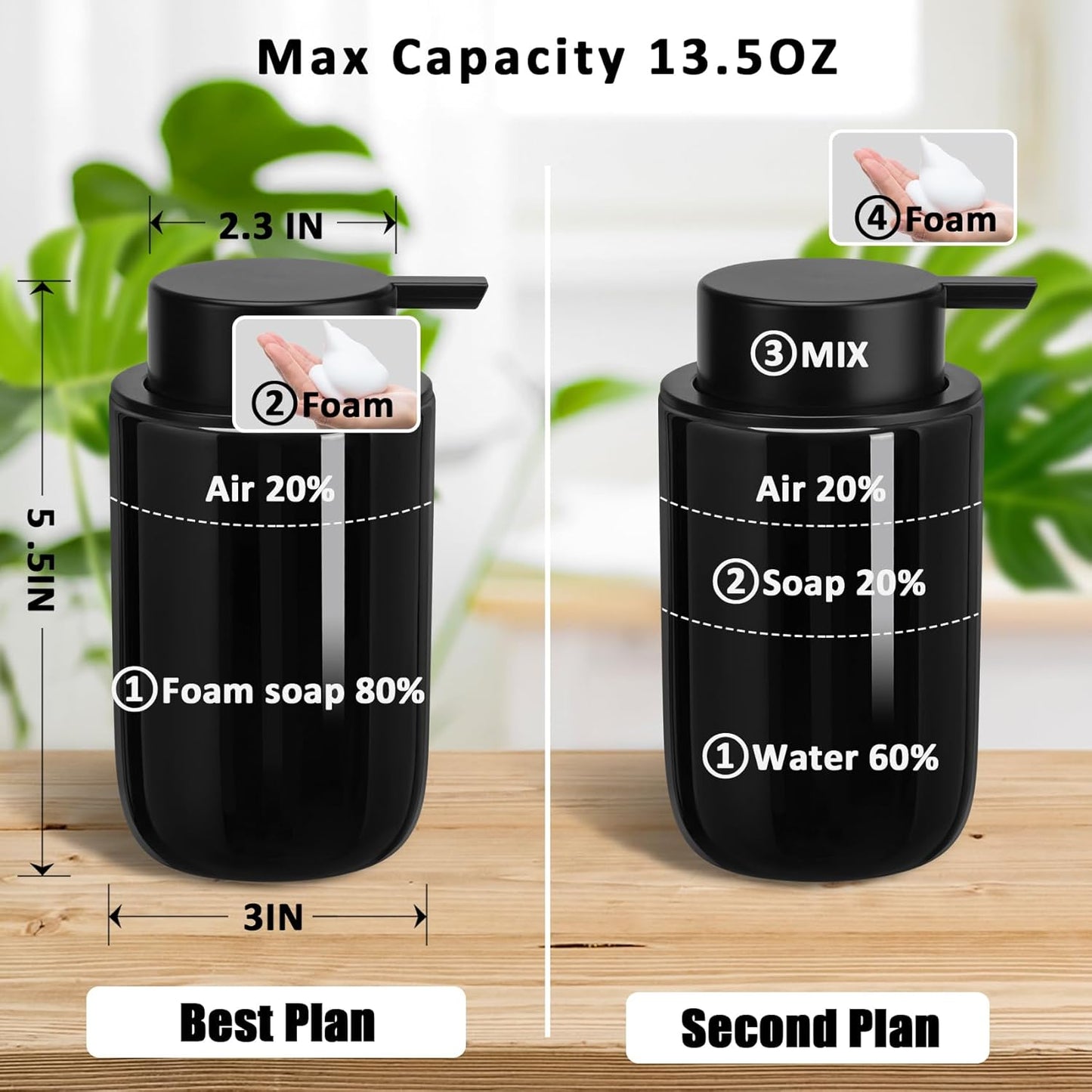 Soap Foaming Dispenser Ceramic with Easy-to-Press Pump Hand Foam Dispenser for Shampoo Bathroom Countertop 13.5 oz