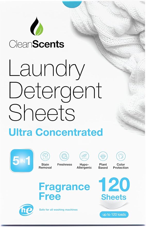 CleanScents Laundry Detergent Sheets (120 Sheets) (Fragrance Free)