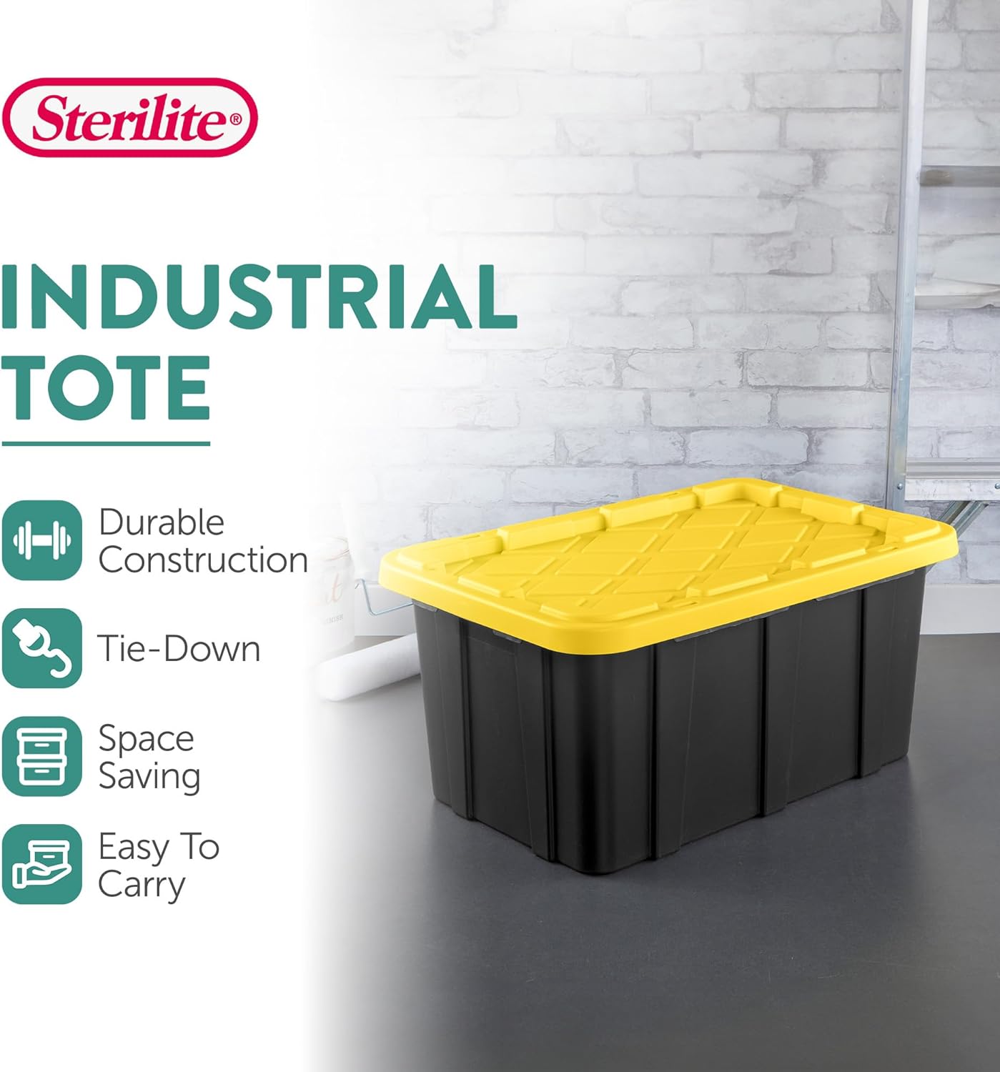 Sterilite 12-Pack Industrial Tote, Plastic Storage Container Bins with Lids, 17 Gallon - Heavy-Duty Organizing Containers for Closet, Bathroom, and Office