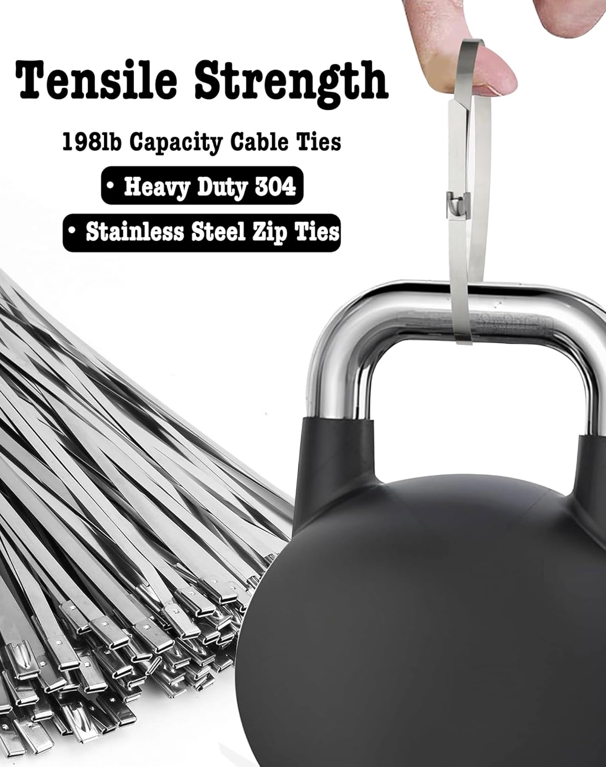 100Pcs Metal Zip Ties 11.8 inch 304 Stainless Steel Zip Ties, Heavy Duty Multi-Purpose Self-locking Metal Cable Ties for Machinery, Vehicles, Exhaust Wrap, Farms, Pipes, Roofs, Cables & Outdoor Fence