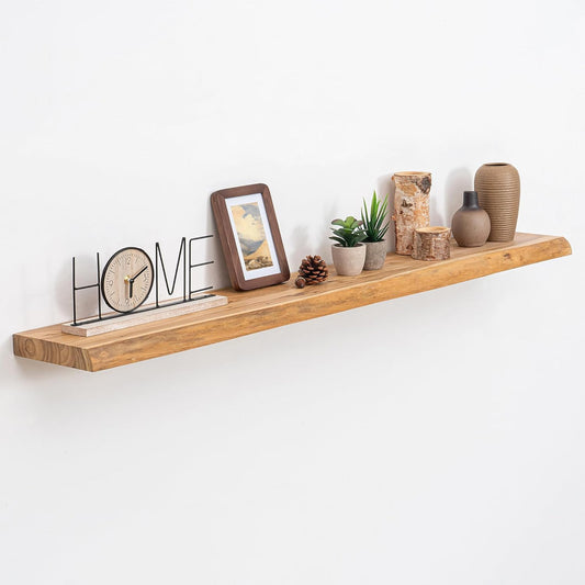 Floating Shelves, 8" Deep Rustic Solid Wood Wall Mounted Floating Shelves, Wall Shelves with Invisible Bracket for Living Room Bathroom Bedroom Kitchen, 48 Inch, Natural