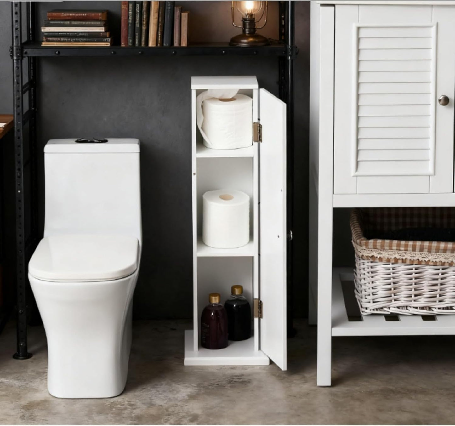 Modern Country Esthetic Small Toilet Paper Storage Containers for Bathroom, Kitchen, or Living Space, Convenient Space Saver Bathroom Corner Cabinet