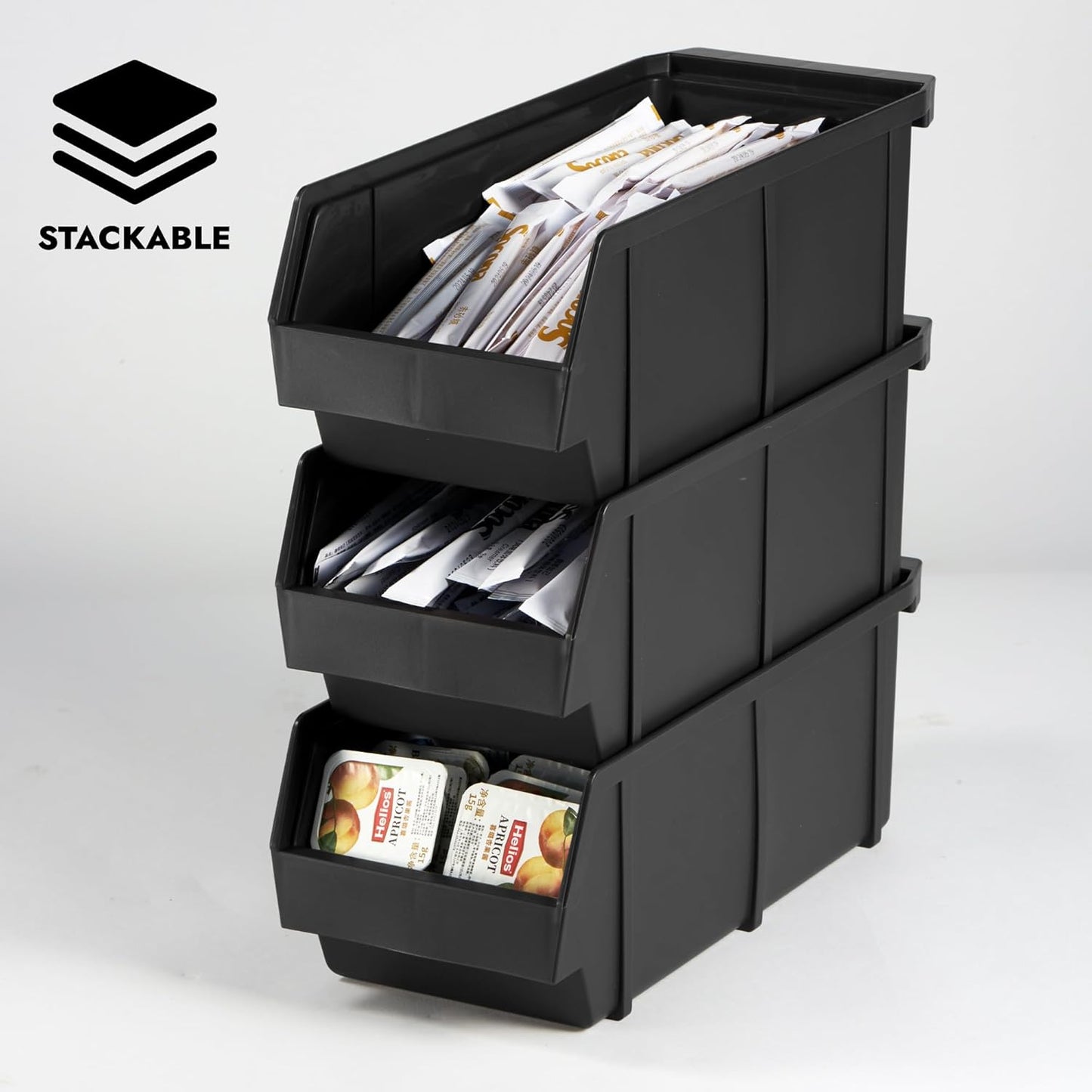 CURTA Black Self Serve Condiment Bin Stand Set, Removable Condiment Organizer with 2-Tier Stand and 4 Condiment Bins, 16" D x11.25 W x 9.5" H, Coffee Bar Beverage Station