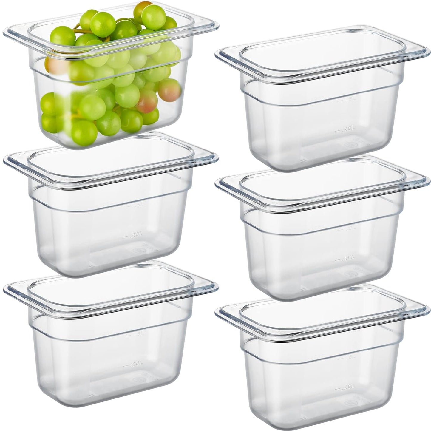 CURTA 6 Pack NSF Food Pans, 1/9 Size 4 Inch Deep, Commercial Polycarbonate Plastic Clear Freezer-Safe