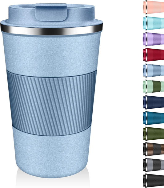Insulated Coffee Tumbler 12 oz, Stainless Steel Coffee Mug with Lids, Travel Coffee Mug Leak Proof, Double Wall Vacuum Insulated Reusable Coffee Cup, Keep Drinks Hot and Cold (Sky Blue, 12 Ounces)