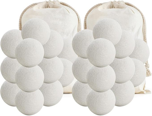Organic Wool Dryer Balls Wool Balls for Dryer, Laundry Balls for Dryer Reusable 6P Reducing Clothing Wrinkles,Saving Drying Time and Fabric Fluffier 100% New Zealand Wool Lint Balls (24p White)