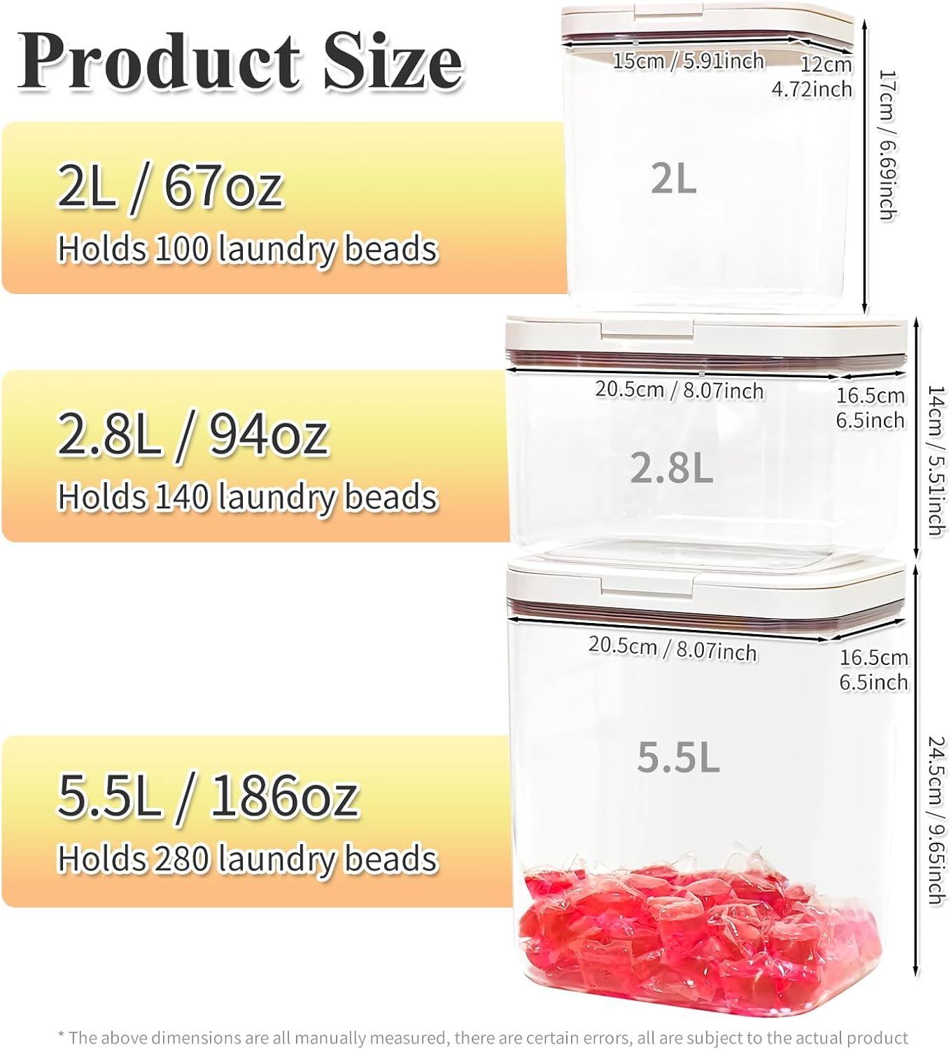 Gute Sealed Auto Pop-Up Laundry Pod Holder with Lid, 3-Piece Laundry & Dishwasher Pod Container Set for Laundry Room Organization (67oz, 94oz, 186oz Capacity)