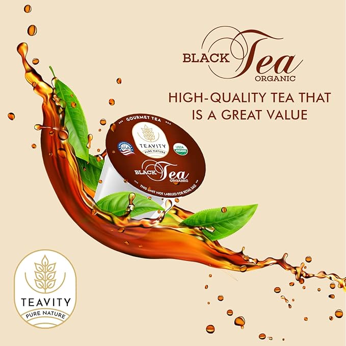 Teavity Organic Black Tea Pods - 12 Unsweetened Tea Pods for Keurig Kcup Brewers - Naturally Caffeinated, Hand-Picked from Sri Lanka, Sturdy Packaging, American Owned