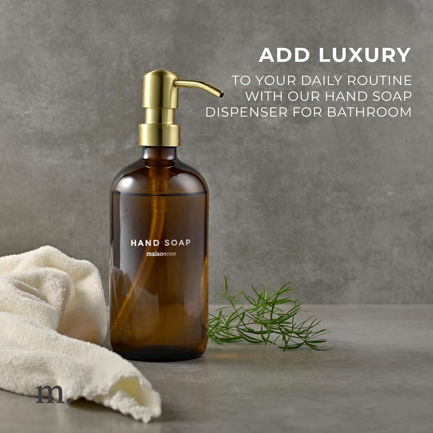 MaisoNovo Soap Dispenser 1-Piece Set | 16.9oz Amber Bottles with Gold Stainless Steel Pump