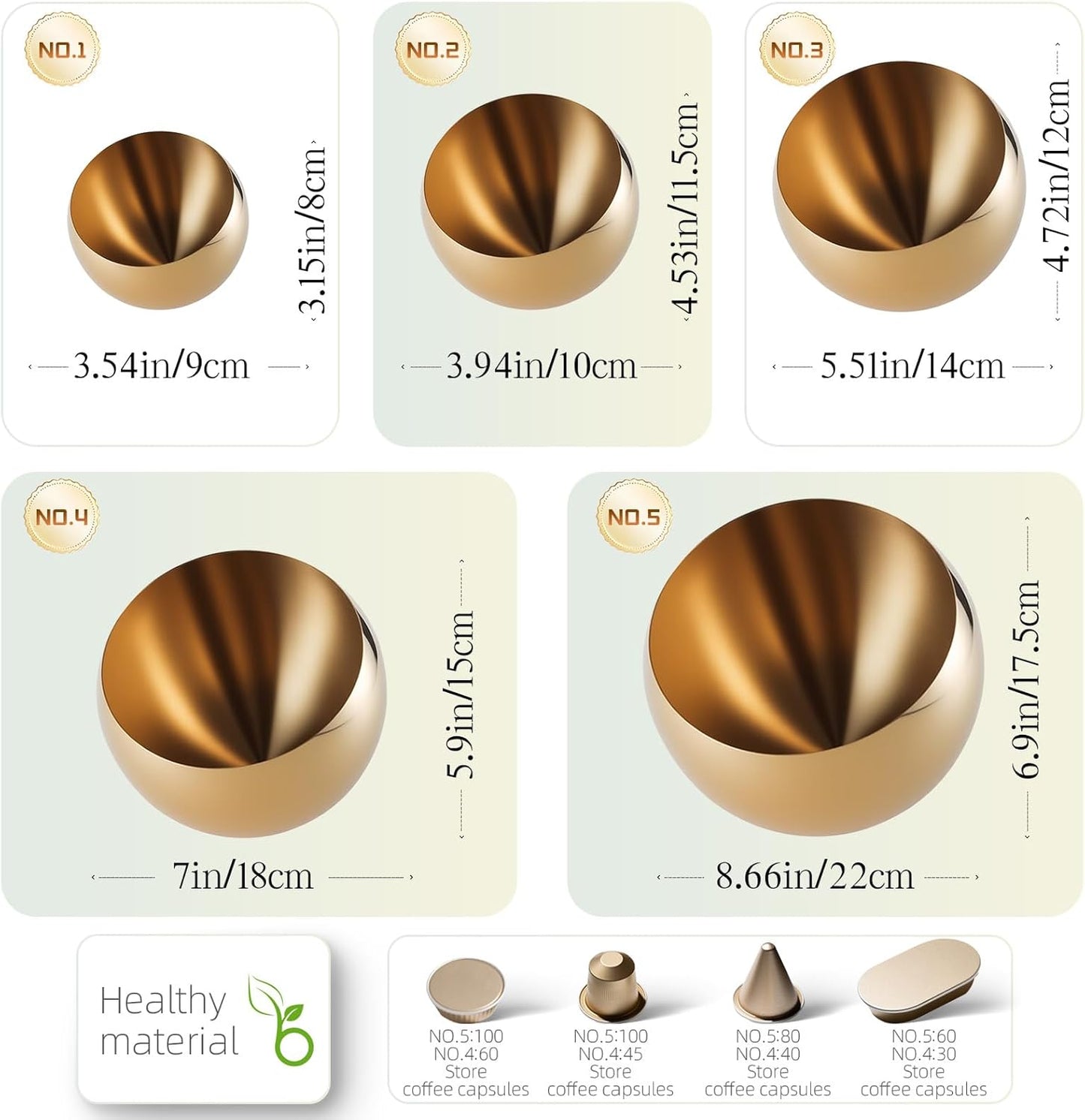 Large Capacity Coffee Pod Holder – Stainless Steel Pod Organizer and Holder | Stylish Coffee Bar Accessories & Countertop Storage (Gold, 5 Pack)