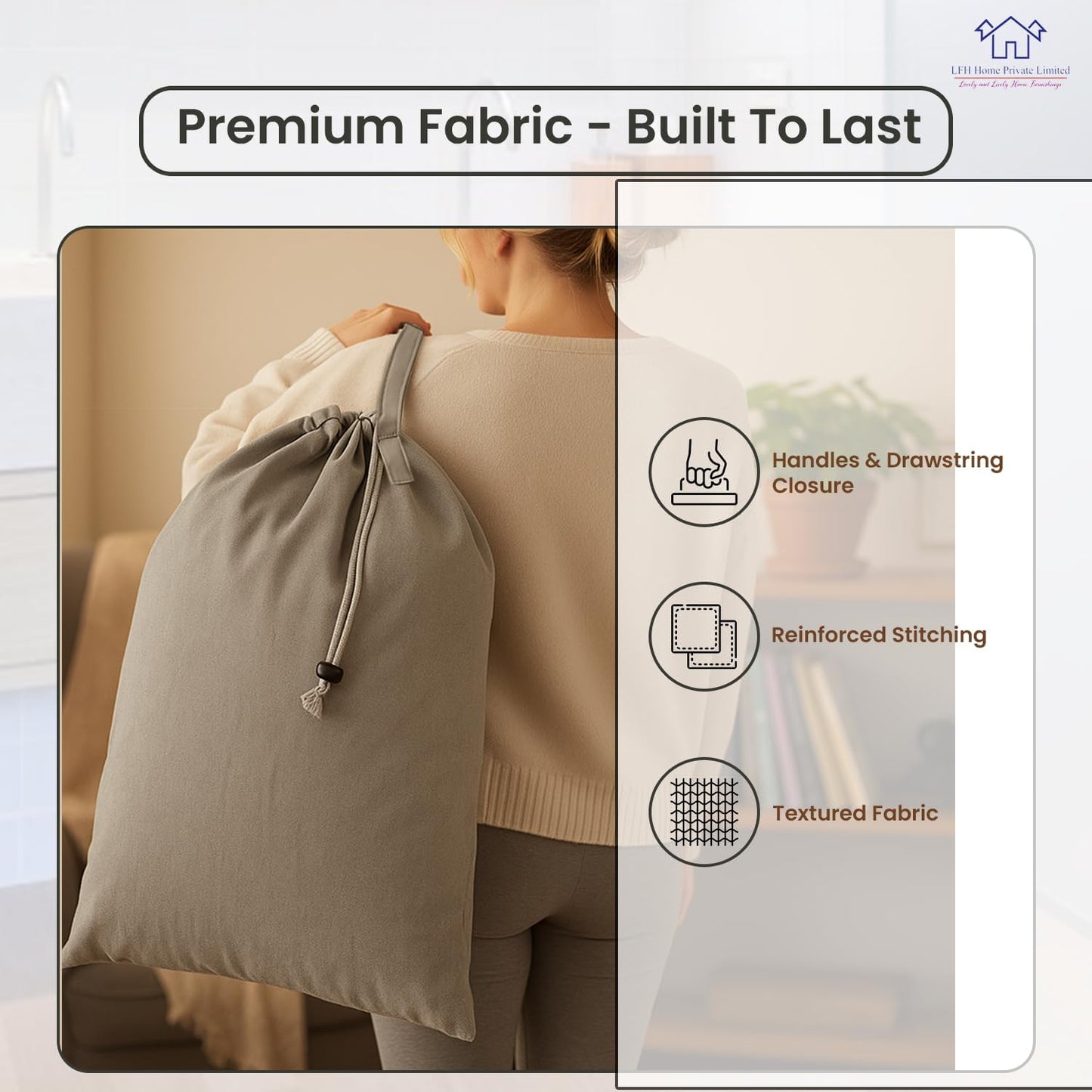 LFH Home Cotton Canvas Extra Large Laundry Bag with Handle, Heavy Duty Drawstring Closure Washable Laundry Bags, School Travel, Home, Hotel, College Dorm, Organizer Sack, Toys 28x40-Grey Thanks Giving