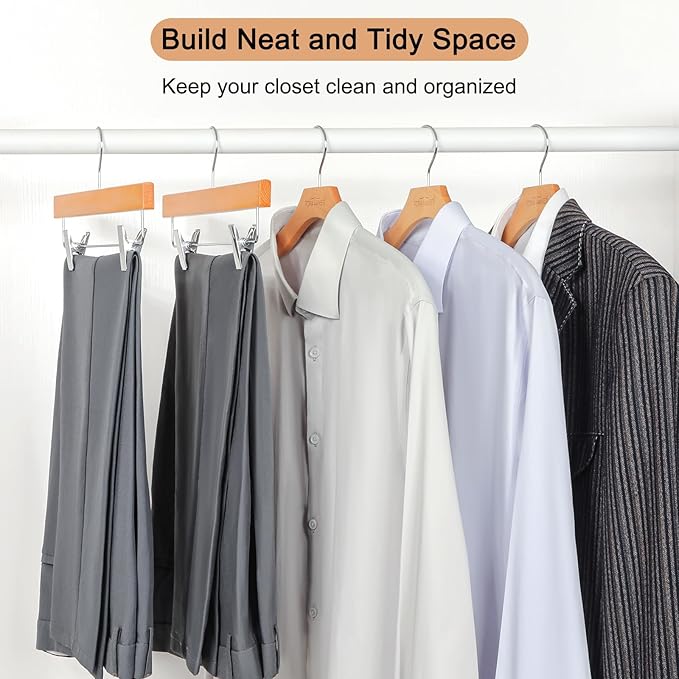 TOPIA HANGER Wooden Coat Hangers 24 Pack, Premium Wood Top Suit Hangers with No Shoulder Bump, 360° Swivel Hook and Cut Notches Clothes Hangers for Sweater, Coat, Shirts, Jackets, Dress, Natural CT85N