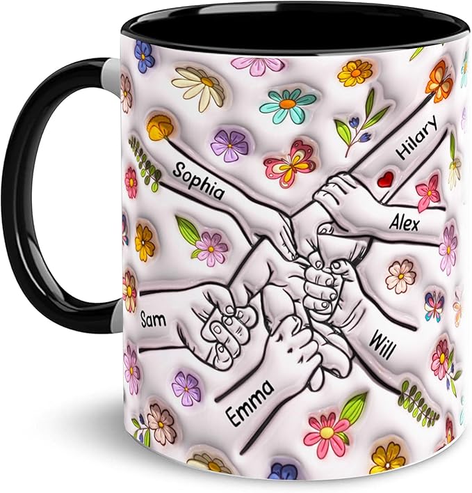 LOVELYPOD Custom Mom Mug with Kids Names, You Hold Our Hands Also Our Hearts Mug, Mama Coffee Cup, Mothers Day Gift, Personalized Mugs, Christmas Gifts, Mothers Day Mugs for Mom