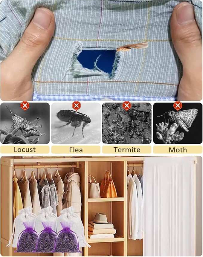 26 Pack Cedar Chips and Natural Dried Lavender Sachets Bags - Stop Clothes Damage, Cedar and Lavendar Home Fragrance for Drawers and Closets