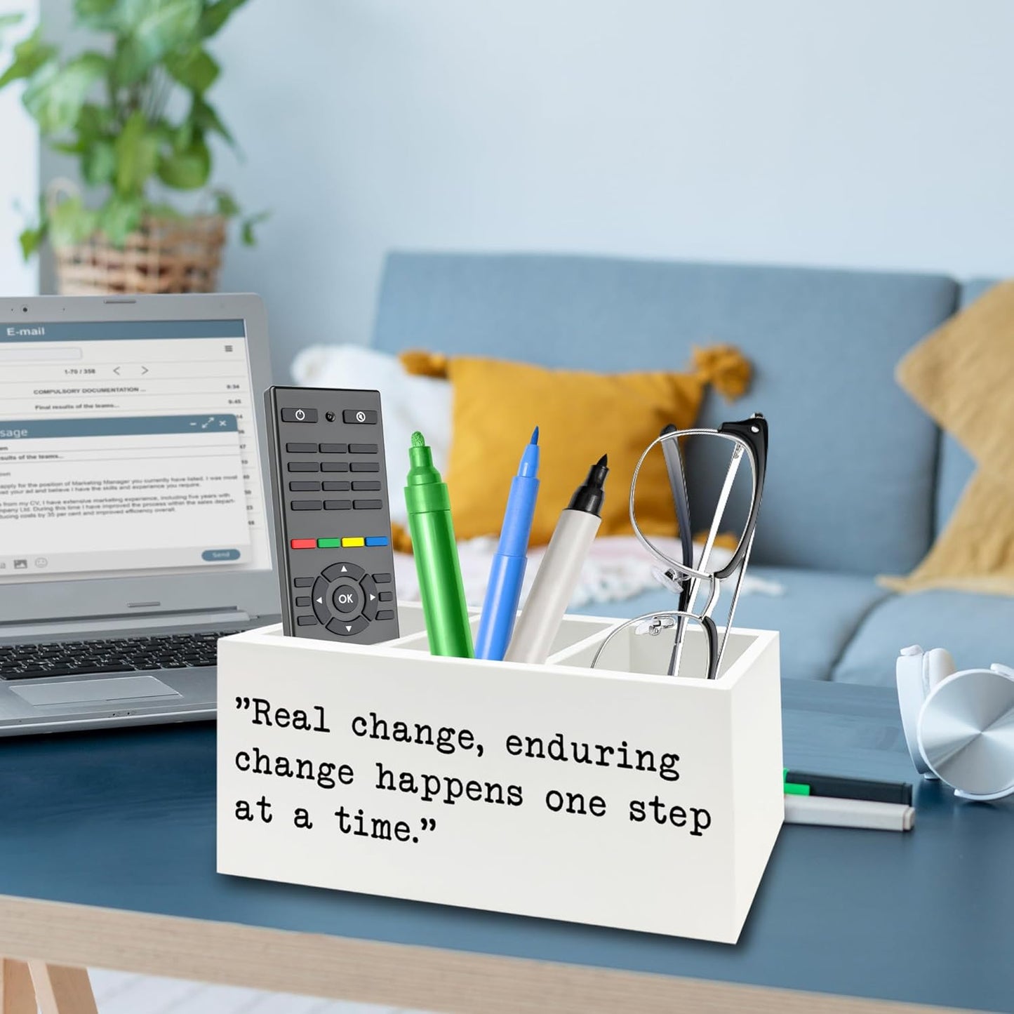 Inspirational Gifts Pen Pencil Holder Organizer for Desk, Inspirational Gifts for Women Men Wooden Box Signs Decorations for Home Office Desk Tabletop, Motivational Decor