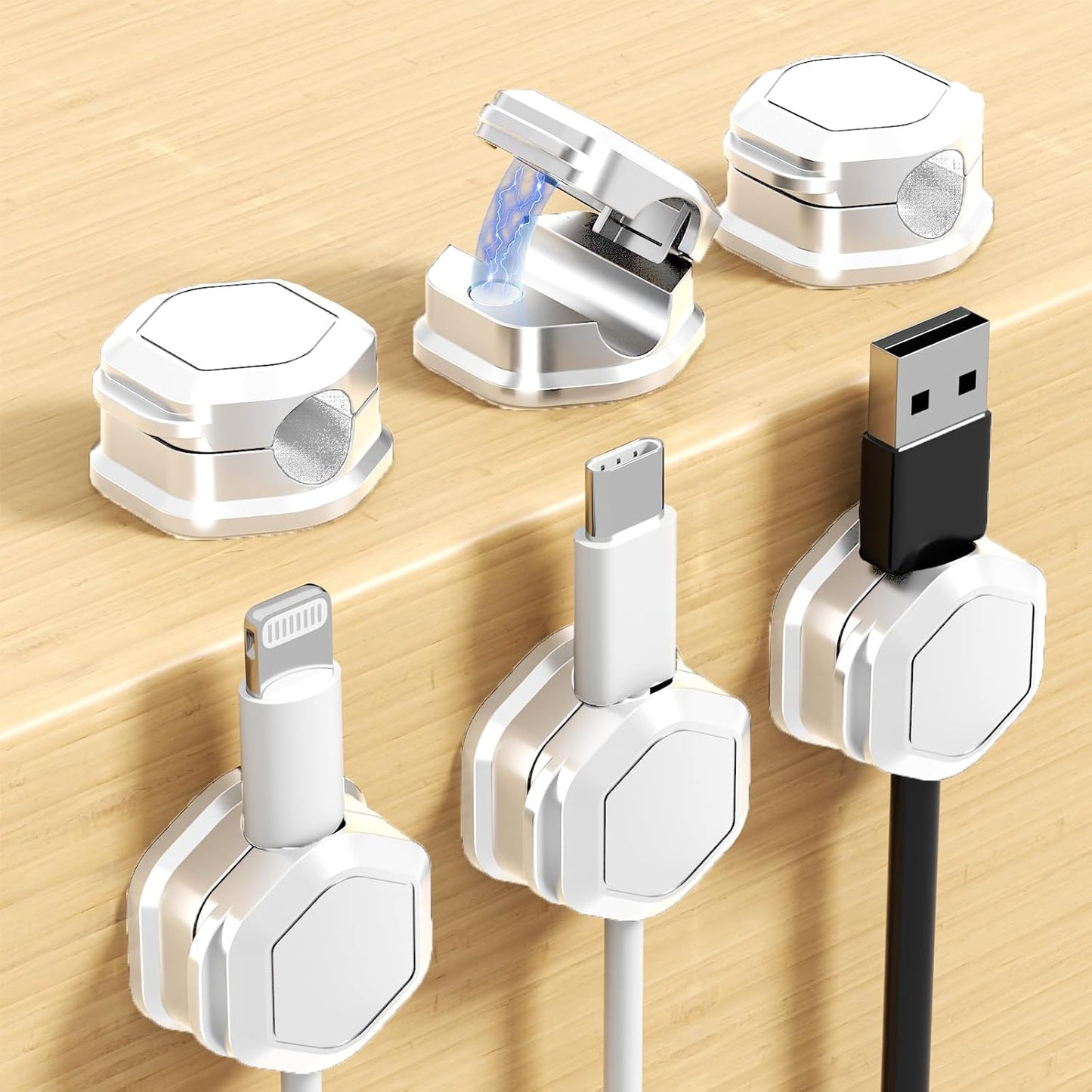 6 Pack Magnetic Cable Clips, Cable Holder Clips, Cable Smooth Adjustable Cord Organizer Holder, Strong Adhesive Wire Charger Holder for Desk, Office Supplies