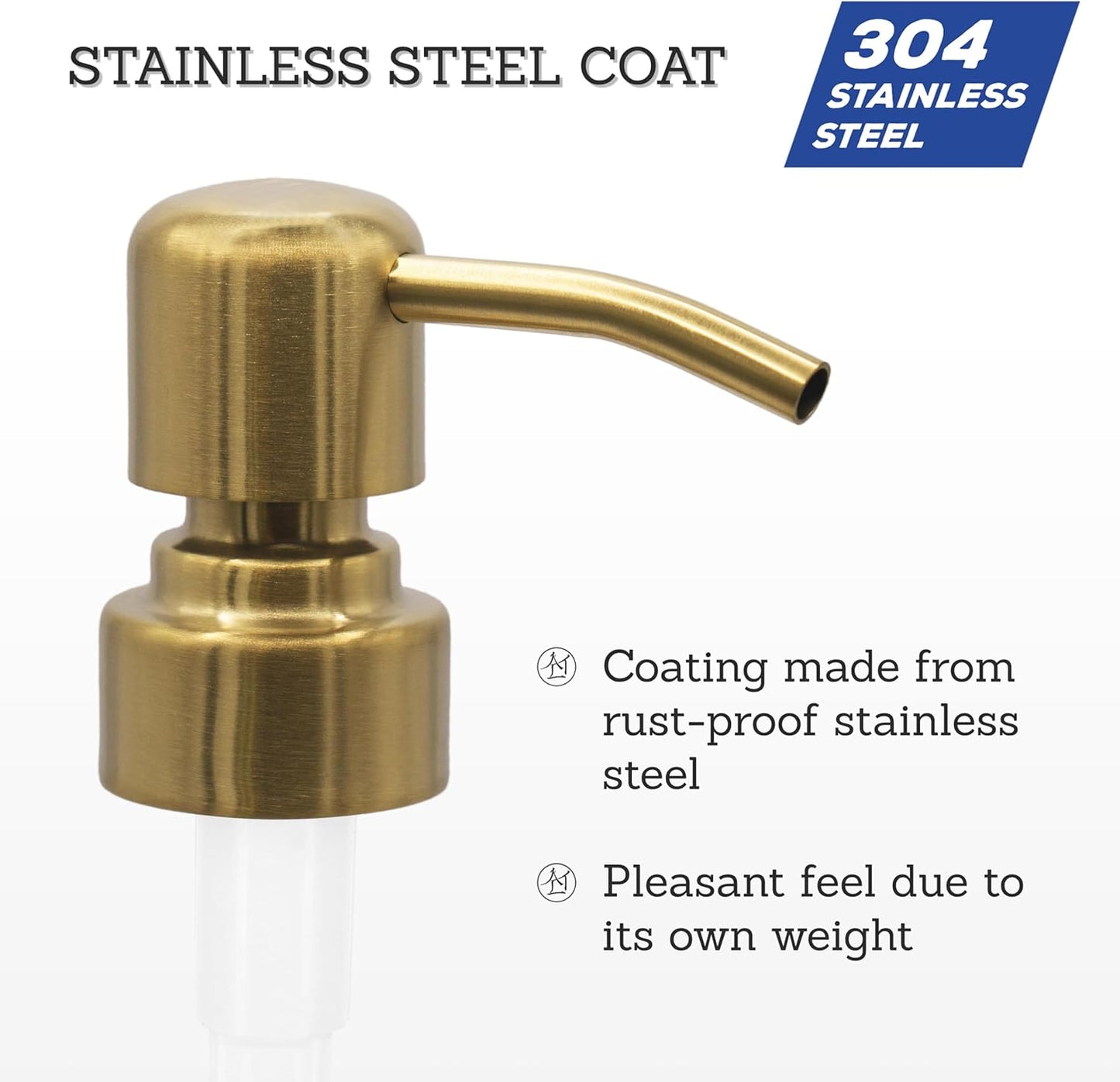 ALTGLAS Four Pack - 4X Stainless Steel Soap Dispenser Pump 'Zagreb' as Replacement for Liquid Hand Soap Bottles (Brushed Gold) - Fits e.g. Jack Bottle