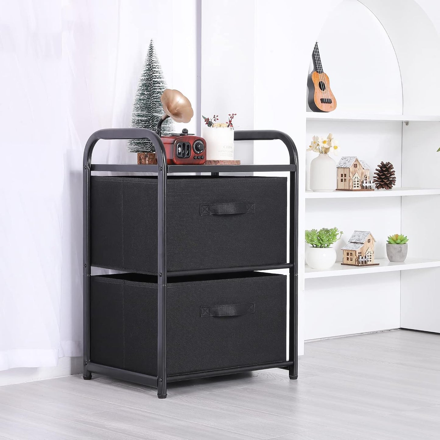 MAX Houser Dresser for Bedroom with 2 Drawers, Wide Chest of Drawers, Fabric Dresser, Storage Organizer Unit with Fabric Bins for Closet, Living Room, Hallway, Nursery,Black