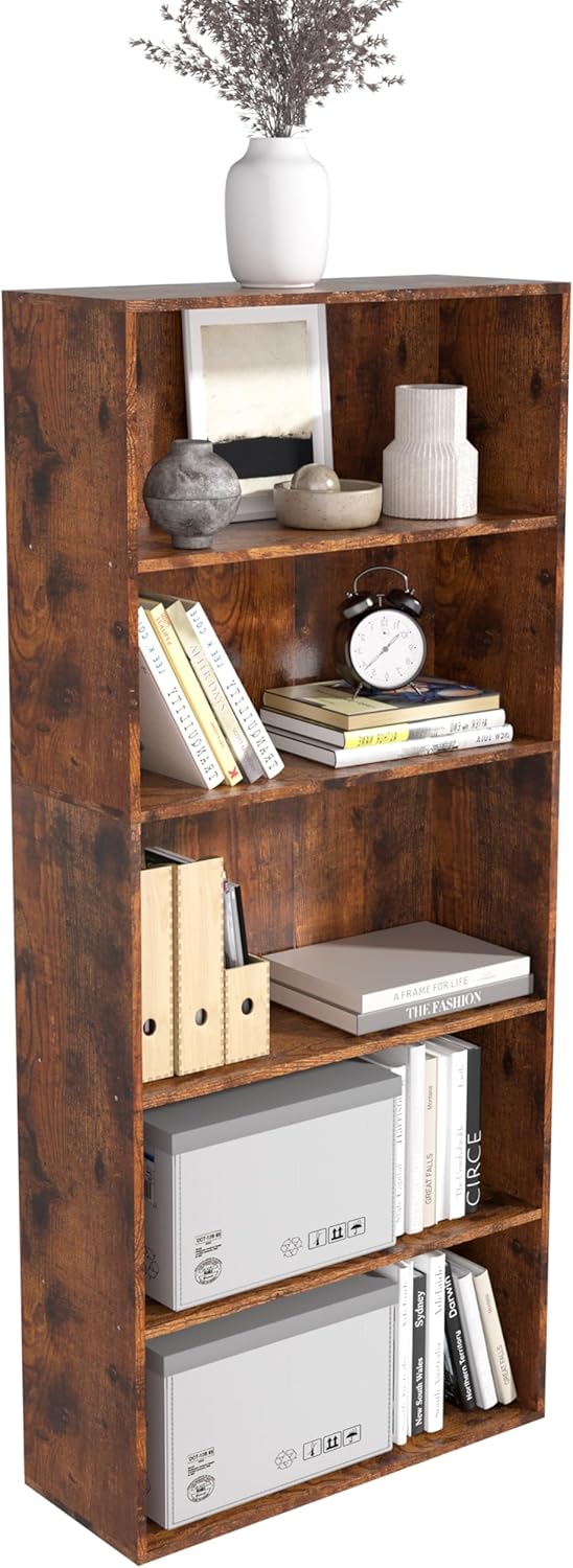 Wooden Cube Storage Organizer,Low Bookcase Storage Display Organizer (Brown, 5 Cube-W(23.6inch))