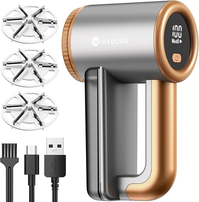 Rechargeable Fabric Shaver - Electric Lint Remover for Clothes & Couch - Adjustable 3-Speed, 6-Leaf Blade, LED Display, USB Charging - Depiller with Dual Protection
