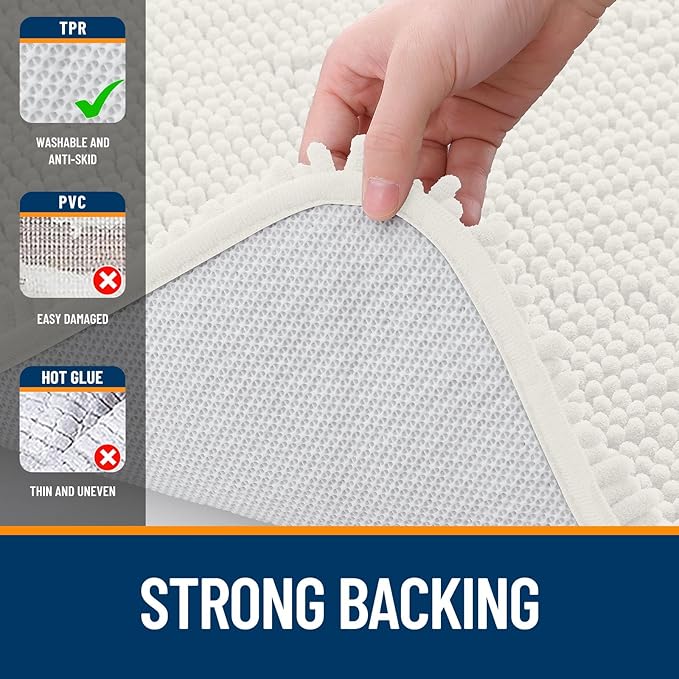 OLANLY Bathroom Rugs 30x20, Extra Soft Absorbent Chenille Bath Rugs, Rubber Backing Quick Dry, Machine Washable Bath Mats for Bathroom Floor, Tub and Shower, Home Decor Accessories, Ivory