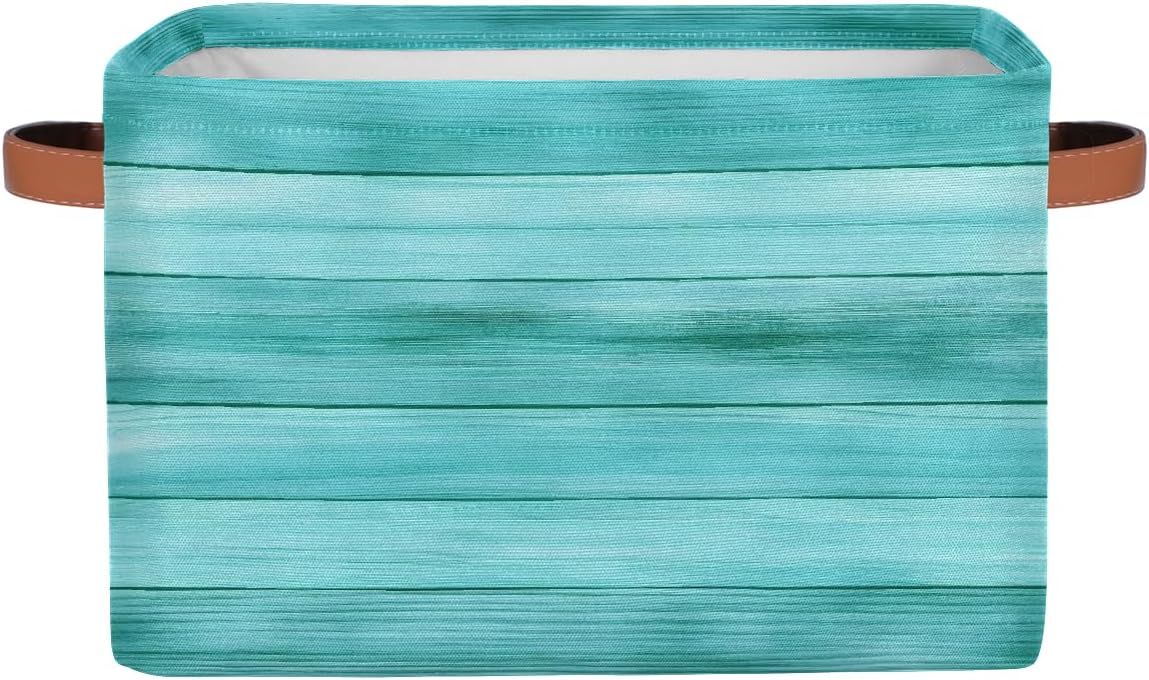 Watercolor Wooden Storage Basket for Shelves, Storage Bins with Handles, Collapsible Basket for Organizing, Closet Toy Baskets for Nursery Room, 15x11x9.5 in, Canvas, Mint Green