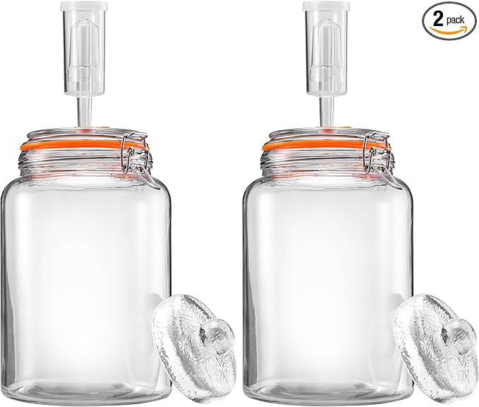 1 Gallon Fermentation Jars with Weights & Airlocks, Fermenting Kit for Sauerkraut, Kimchi, Kombucha and Pickles, 2 Pack