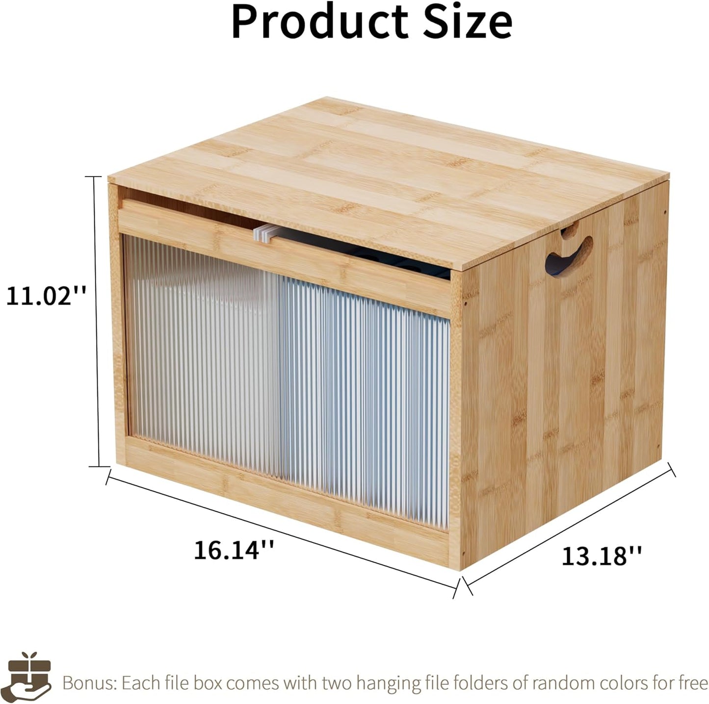 Natural Bamboo & Acrylic File Box with Removable Lid, Modern File Organizer Box for Letter/Legal Files, Hanging File Box with Easy Assembly & Dustproof Storage for Home Office