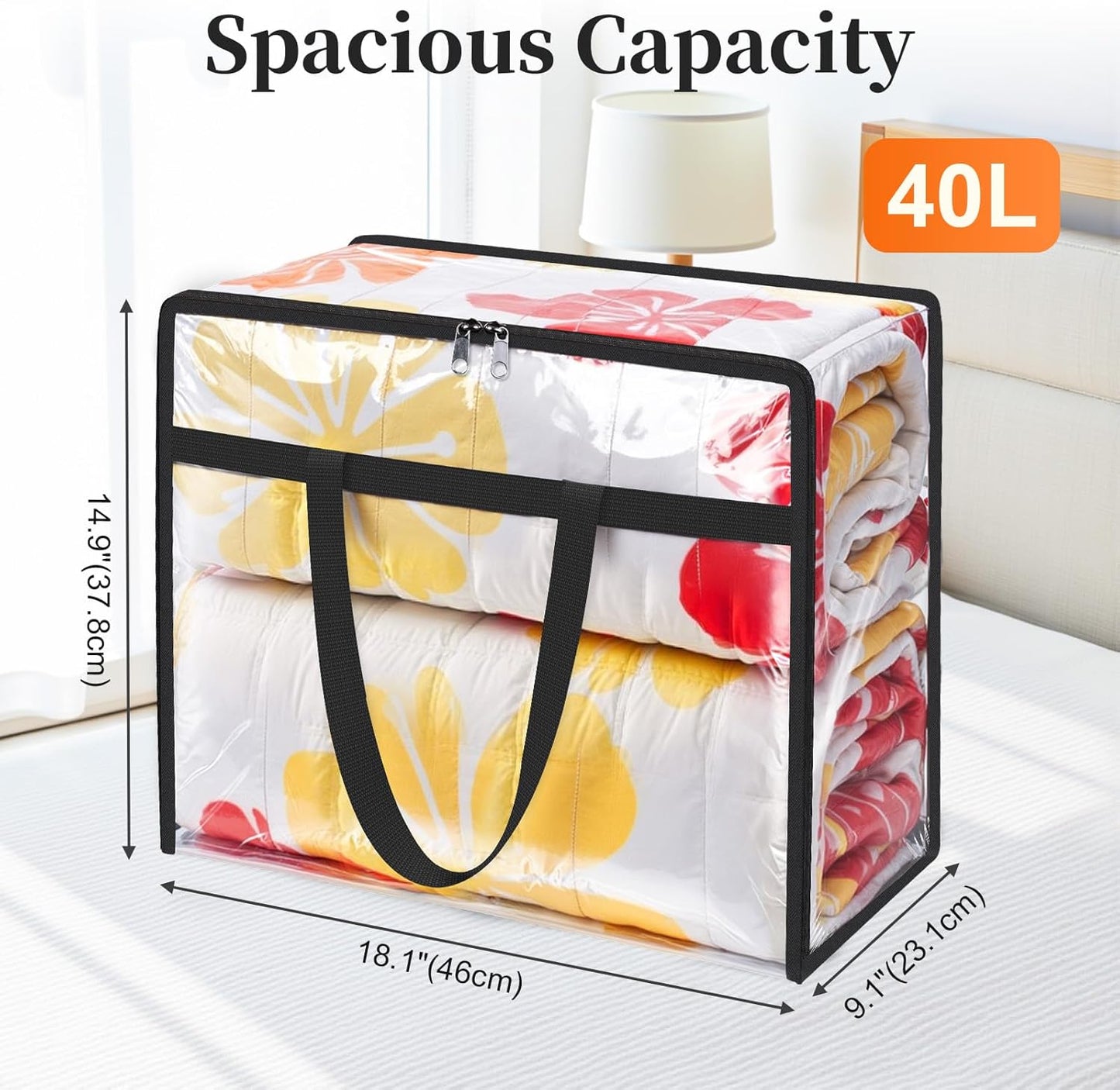 Clear Clothes Storage Bags, 6 Pack Closet Organizers and Under Bed Storage Containers, Foldable Moving Bags with Zippers for Comforter, Blanket, Bedding, Duvet, PVC Packing Bags 40L