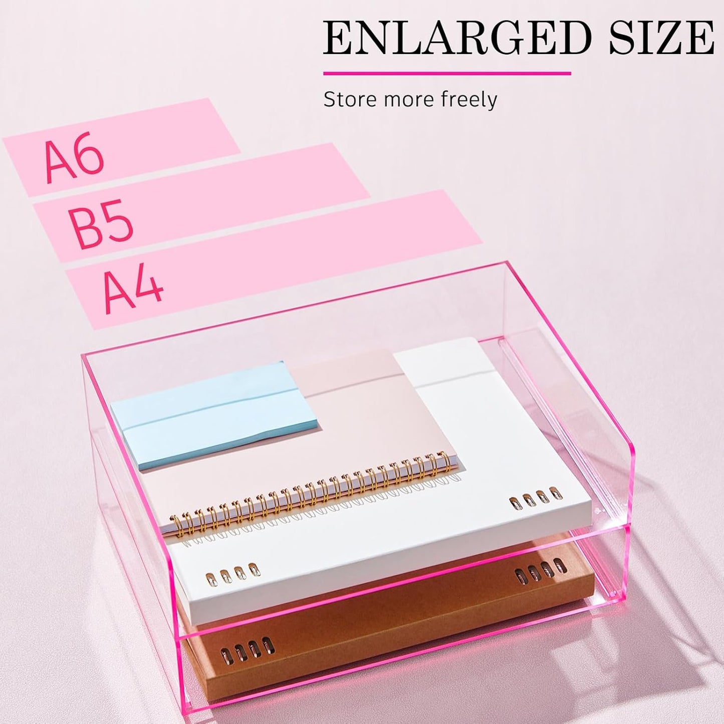 Harloon 4 Tier Acrylic Paper Tray Paper Organizer for Desk Clear File Organizer 12. 4 x 8. 7 x 2. 7 Inches File Tray for Office Workspace Desktop Storage, No Need to Assemble (Transparent Pink)