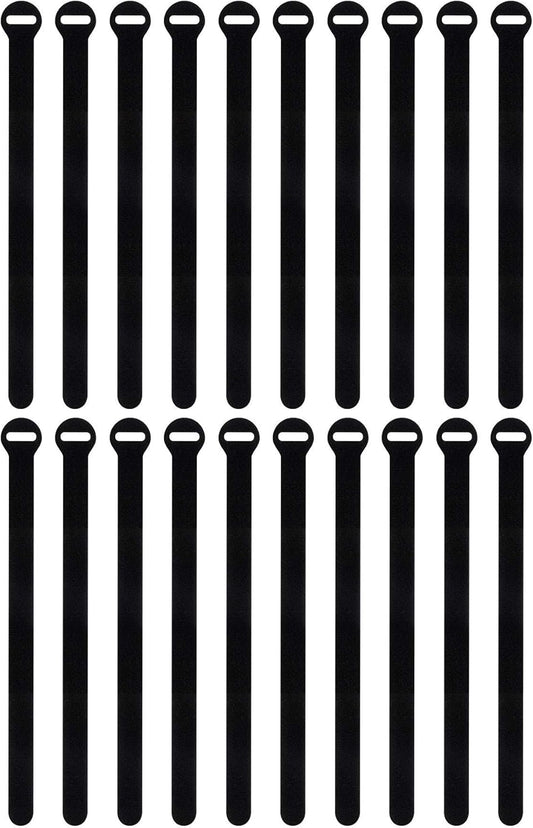 Self-Gripping Cable Ties by Wrap-It Storage, Black, 12 Inch Straps (20-pack) – Reusable Hook and Loop Cord Organizer Cable Ties for Cord Management and Desk or Office Organization