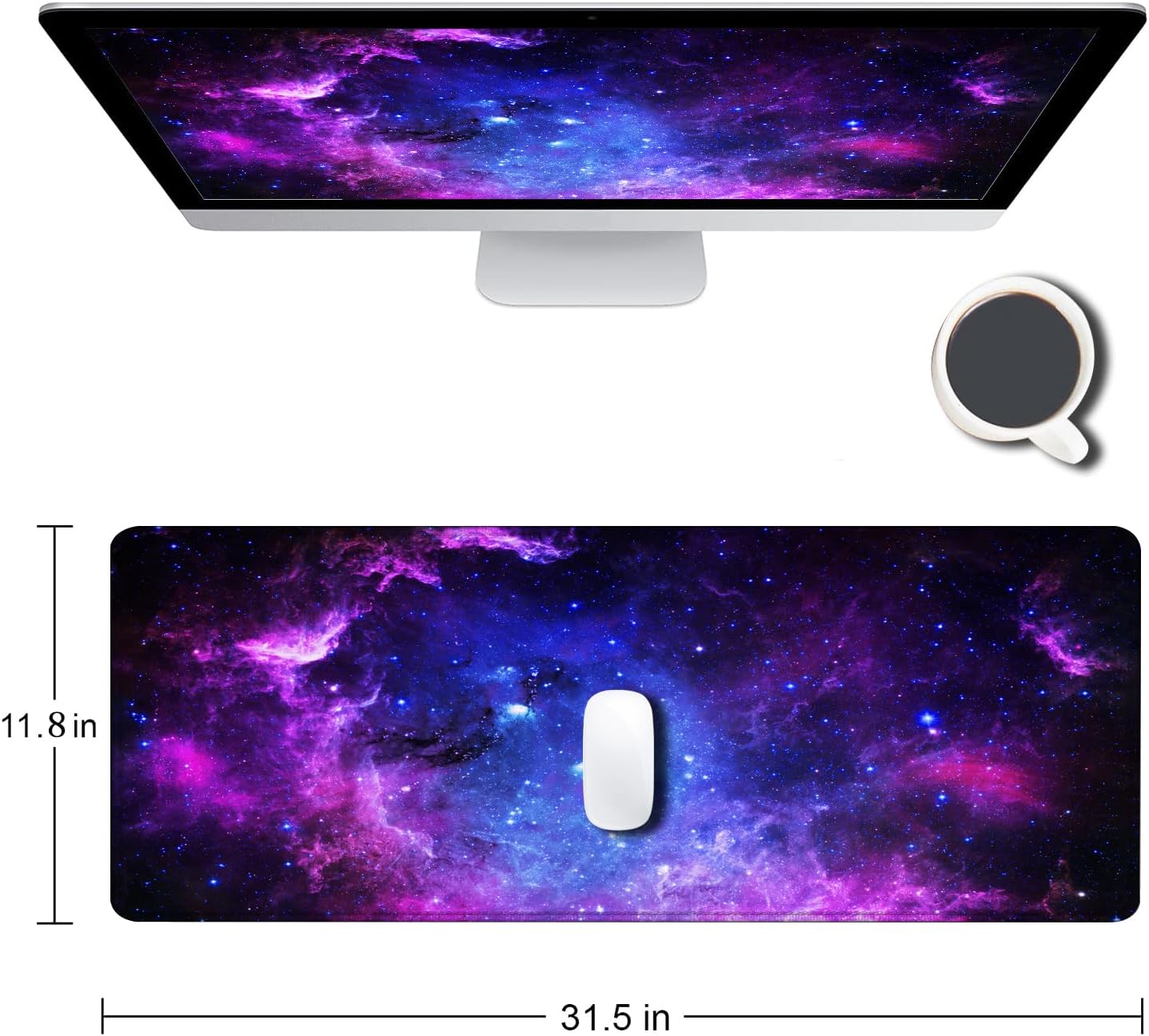 Gaming Mouse Pad, Large Mouse Pads for Desk, Non-Slip Rubber Base Mousepad, Keyboard Mouse Mat Desk Pad with Stitched Edges, 31.5x11.8 inch Galaxy
