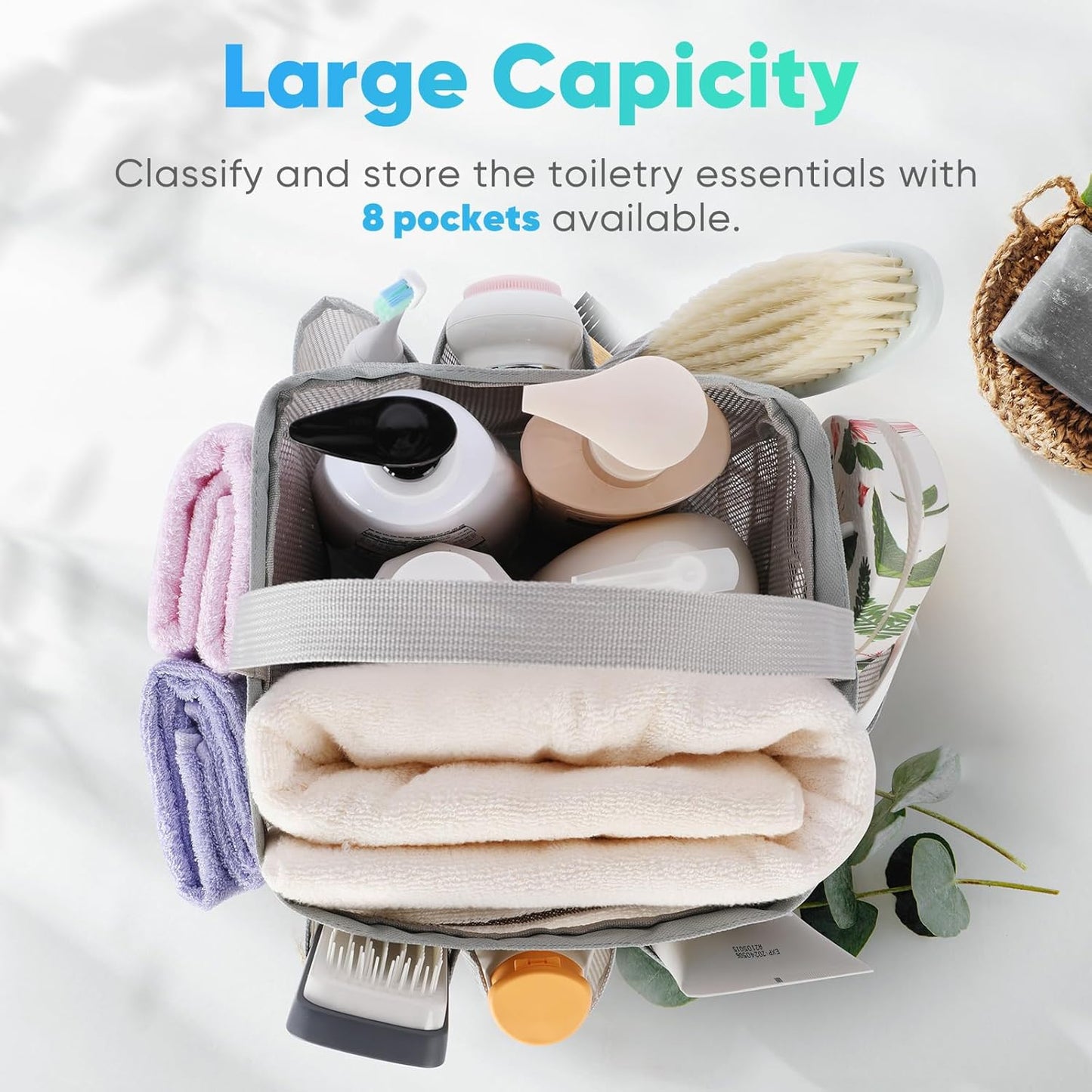 EUDELE 2 Pack Mesh Shower Caddy Portable for College Dorm Room Essentials, Shower Caddy Dorm with 8-Pocket Large Capacity,Shower Bag for Beach,Swimming,Gym