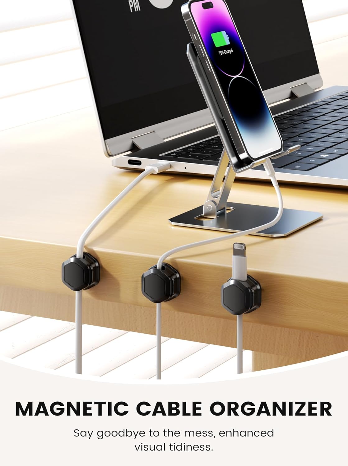 6 Pack Magnetic Cable Clips, Cable Holder Clips, Cable Smooth Adjustable Cord Organizer Holder, Strong Adhesive Wire Charger Holder for Desk, Office Supplies