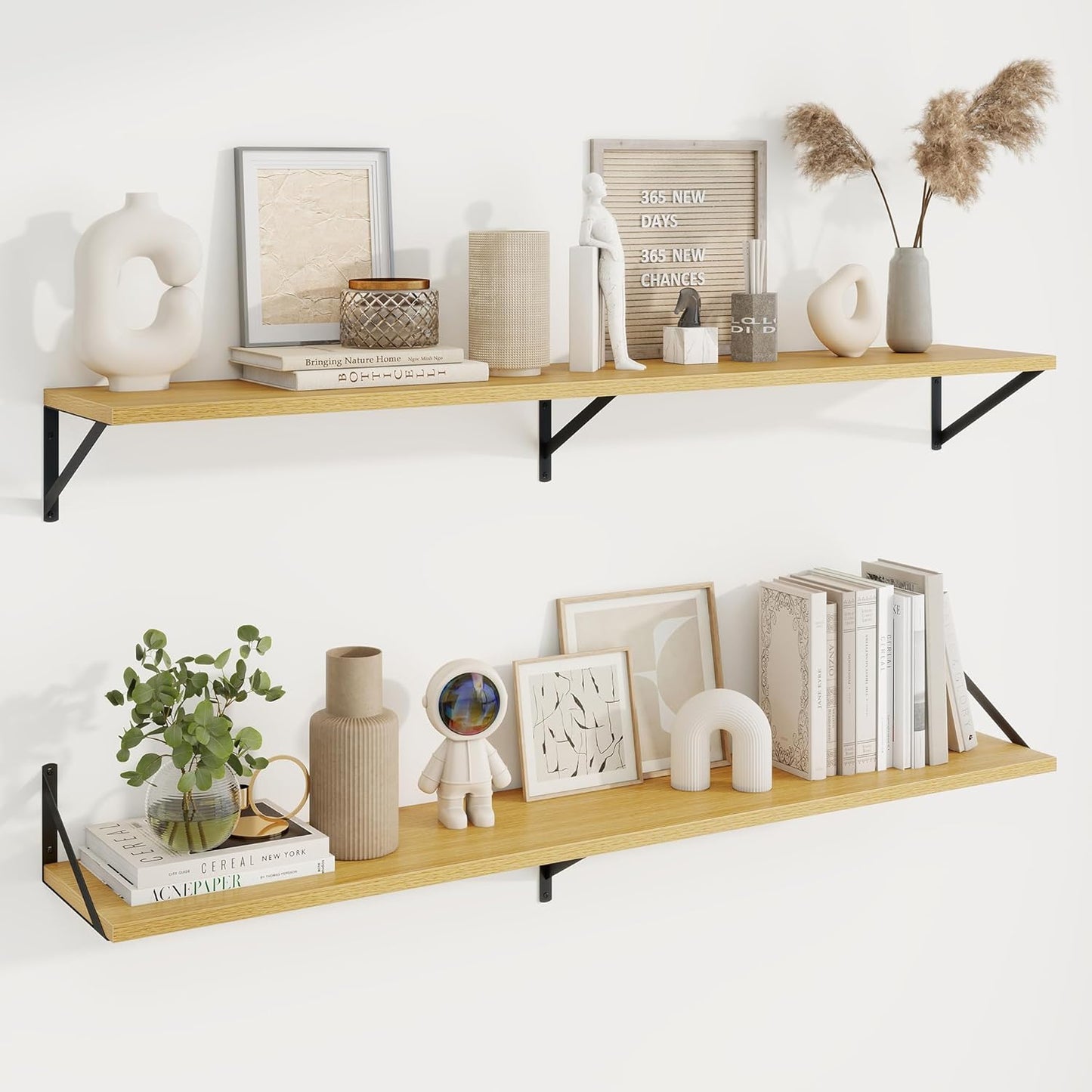 Axeman Deep Floating Shelves for Wall - 55 Inch Wide x 10 Inch Deep Oak Floating Shelves Set of 2 - Wide Wall Shelves for Living Room Bathroom Bedroom