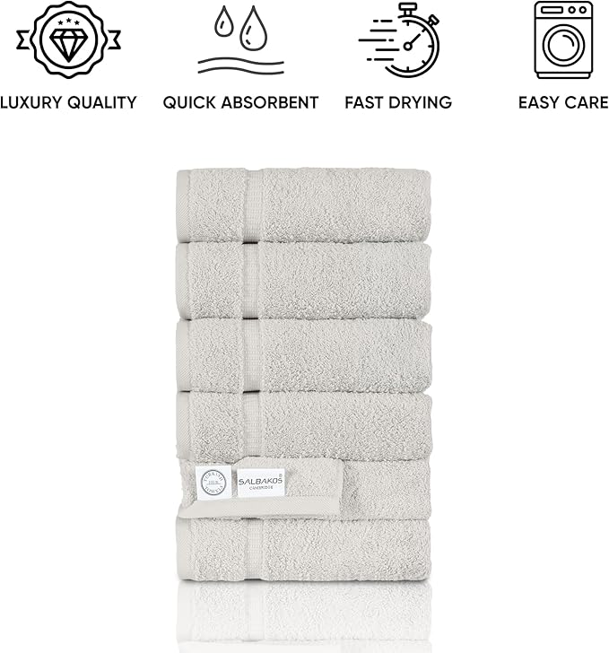 SALBAKOS 100% Turkish Cotton Hand Towel Set of 6 16x30 inch | Heirloom Quality | Hotel & Spa Collection | Ultra Soft, Super Absorbent, Long Lasting Hand Towels | Made in Turkey (Ivory, 6 Hand Towels)