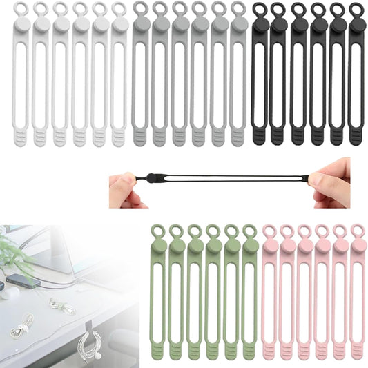 Silicone Cable Ties, 2024 New Data Cable Organizer Silicone Cable Ties Reusable Cable Management Organizer Multipurpose Cable Management for Travel/Portable/Office/Home Desk (Multicolor, 30 Pcs)