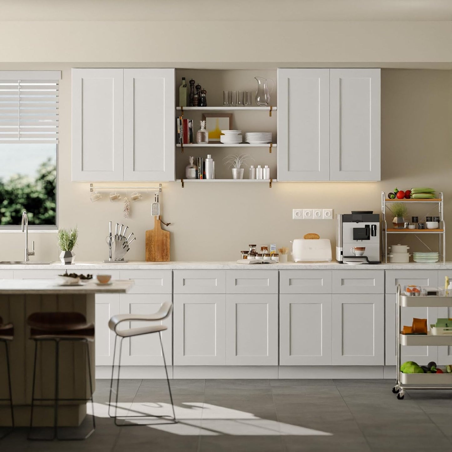 33 Inch Laundry Room Cabinets Wall Mounted, Solid Wood Over The Toilet Storage Cabinet, Bathroom Organizer Cabinets with 2 Shaker Door & Shelves, Easy to Assemble for Kitchen, Garage - White