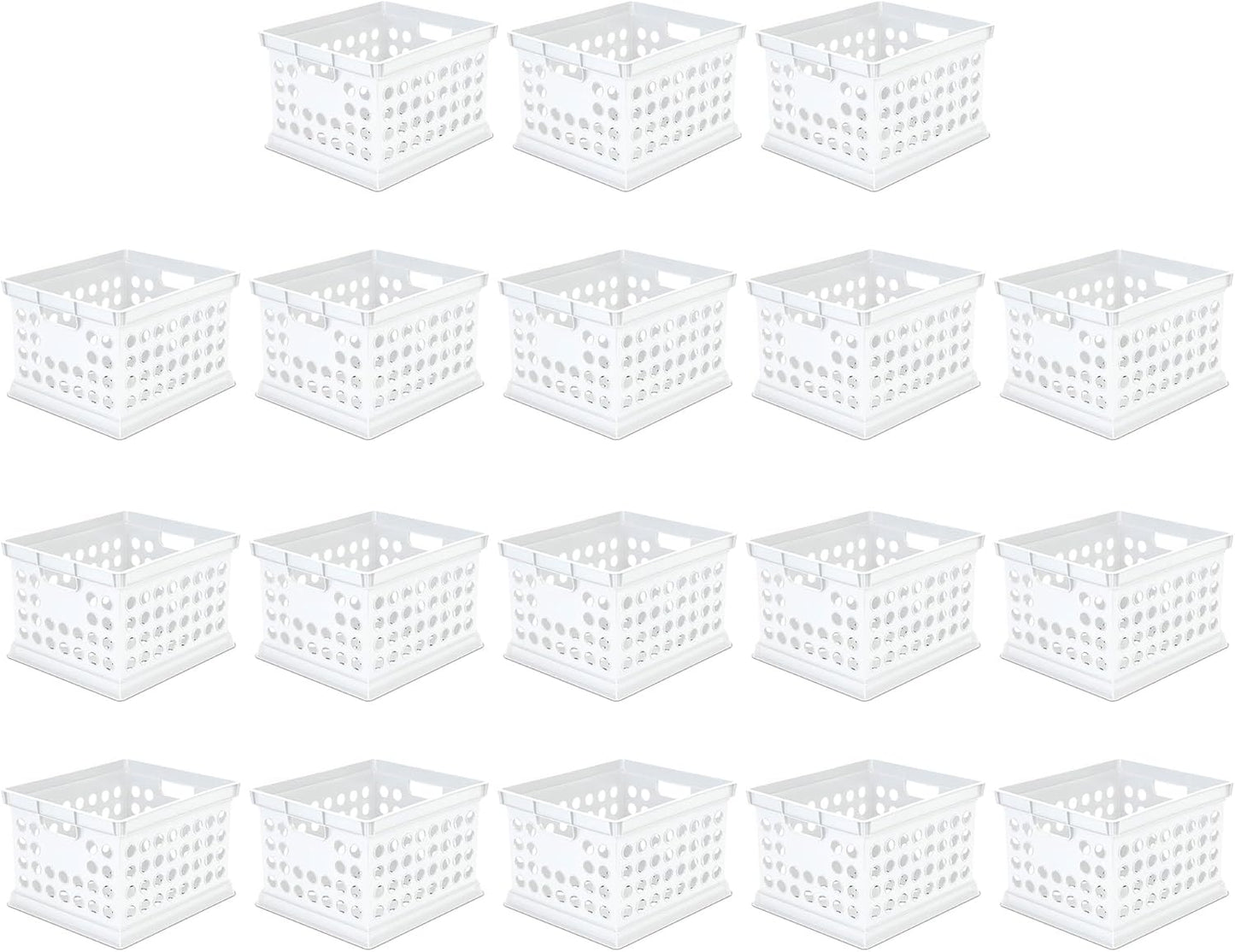 Sterilite Stackable Plastic Storage Crate Bin Organizer File Box with Handles for Home, Office, Dorm, Garage, or Utility Organization, White, 18-Pack